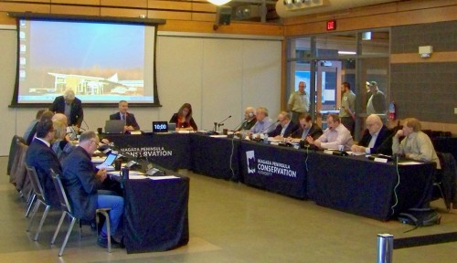 "My first act as Chair was to oversee the process that allowed MPP Forster an opportunity to speak," says NPCA chair Sandy Annunziata in his statement. This photo of the January 18th NPCA board meeting by Doug Draper