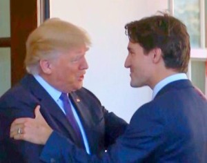 Trump (left) greets Triudeau at White House
